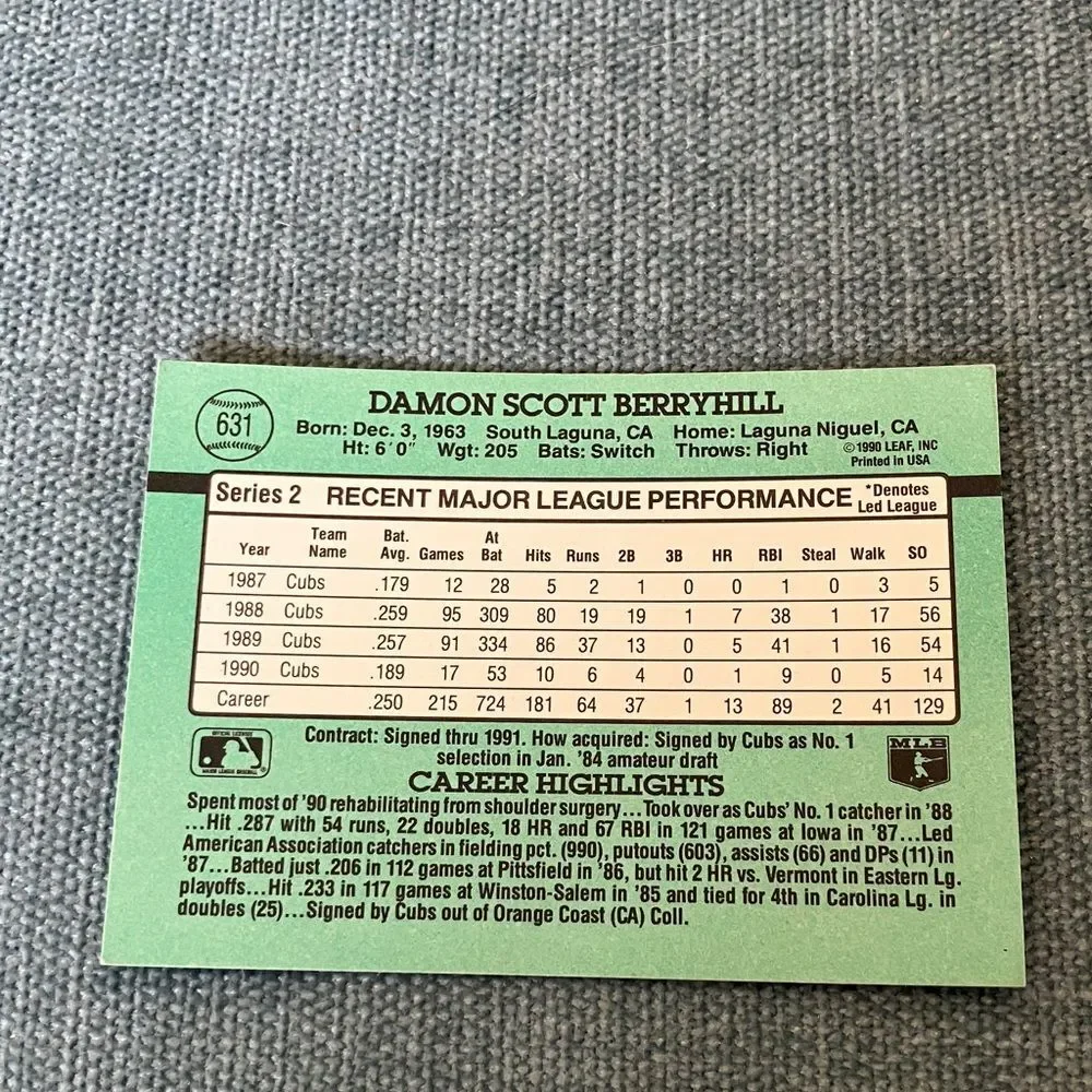 1991 Donruss Chicago Cubs Baseball Card Trading Card